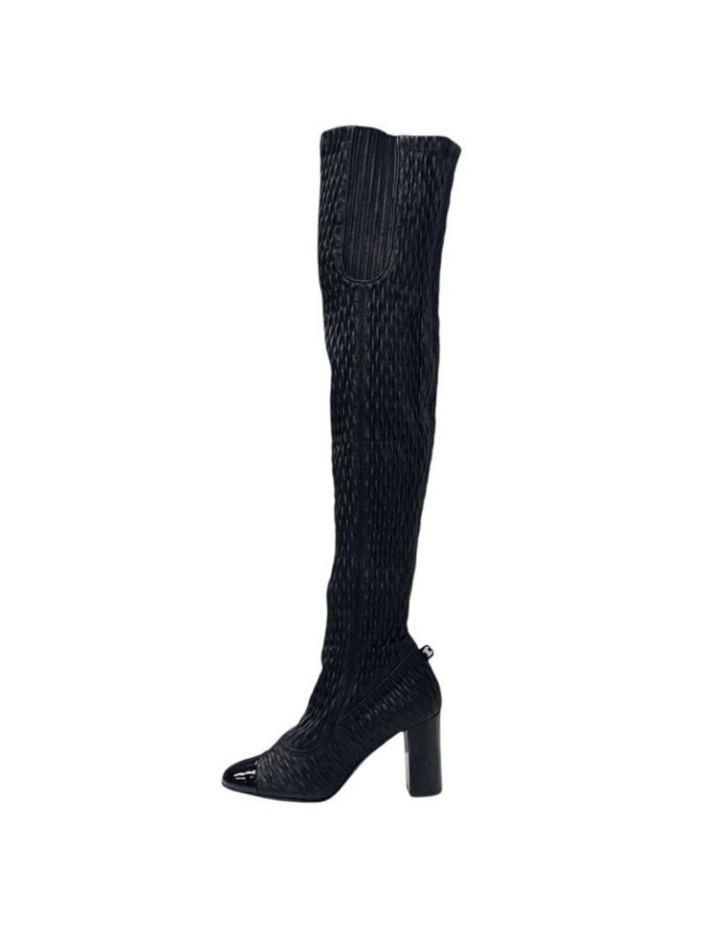 Chanel Boots Long Shoes Leather Black Knee High Coco Mark - Picture 3 of 9